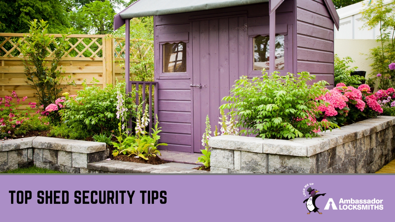 Garden shed fitted with motion light and secure padlock, free of obstructions