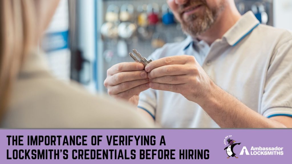 Misconceptions About Locksmith Services » locksmith services A close-up of a smiling male locksmith with a beard, wearing a white polo shirt, holding and showing a new key to a customer.