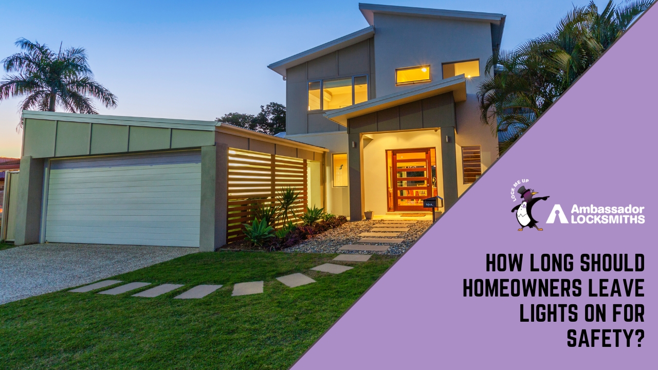A modern two-storey home at dusk with warm interior and exterior lighting