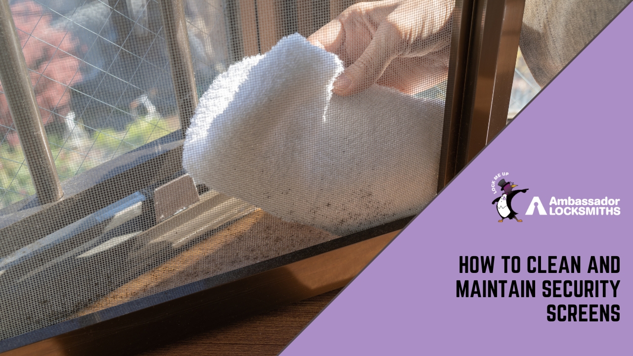 Blog » Blog A hand uses a white cloth to wipe down the mesh of a window security screens