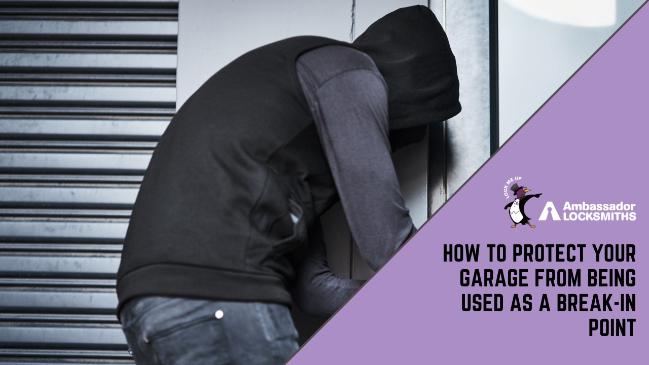 Blog » Blog A hooded figure attempting to break into a door next to a garage shutter